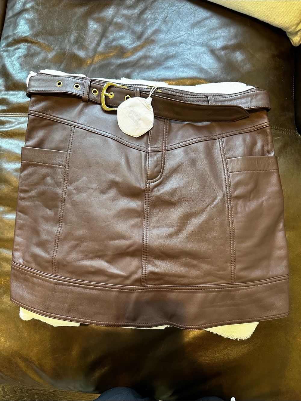 Camila Coelho Brown Leather Mini Skirt with Belt / NWT / Revolve